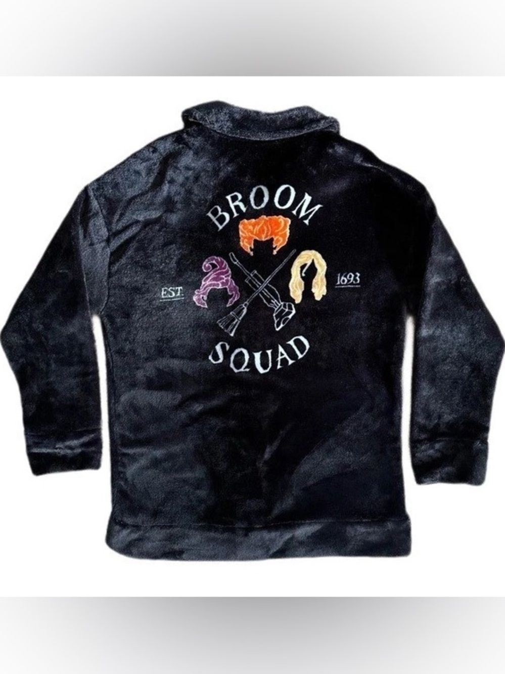 Disney Hocus Pocus Jacket Broom Squad Fuzzy Fleece Blanket Button Up shacket XS